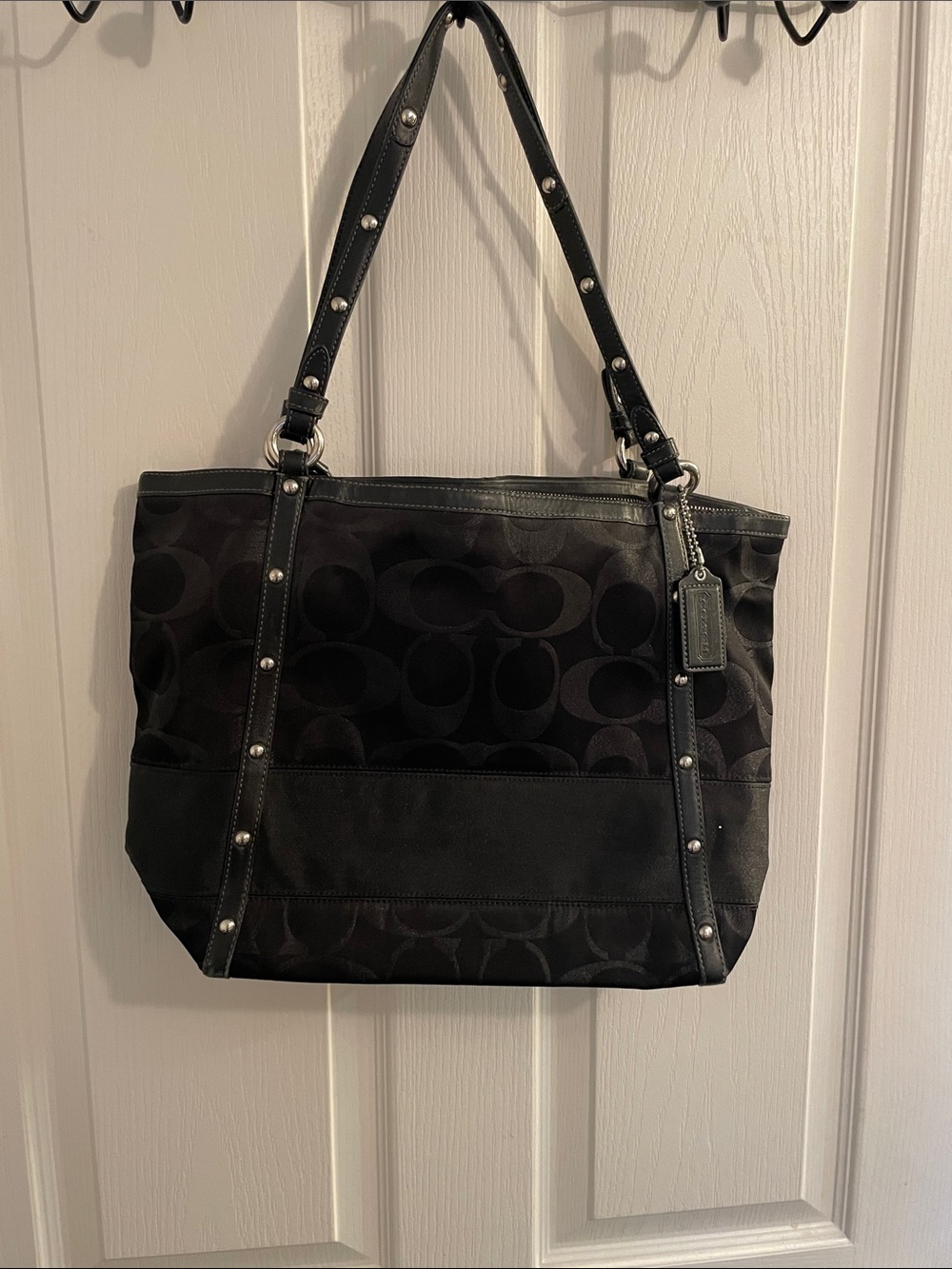 Coach Black Signature Canvas Studded Shoulder Tote